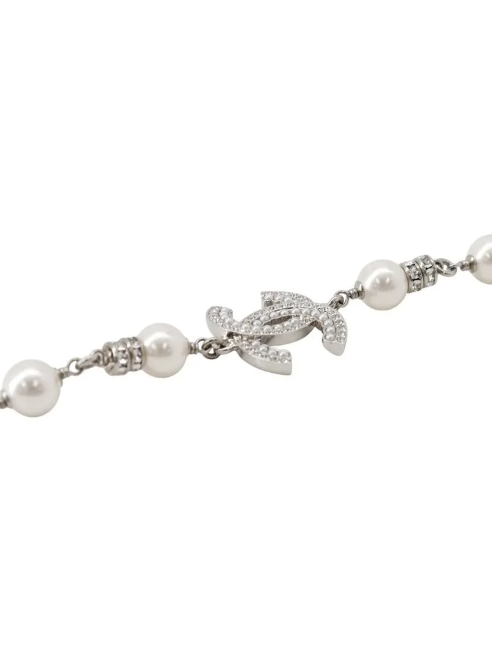 Chanel Necklace CC Logo Faux Pearl Rhinestone